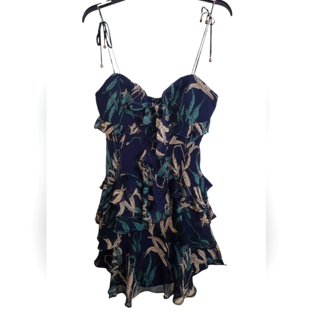 Saints + Secrets Navy Floral Print Ruffle Sleeves Mini Dress Size Medium